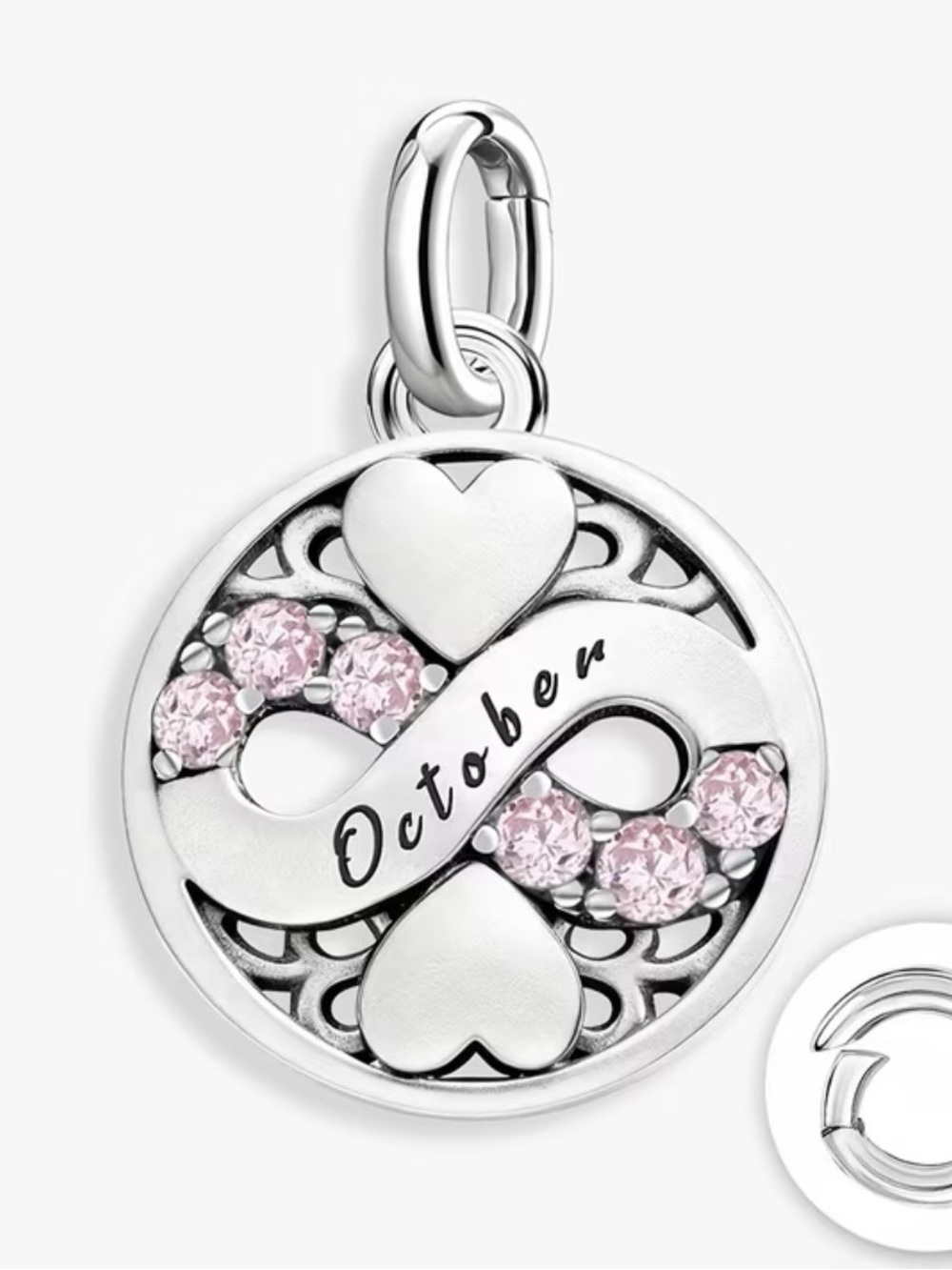 October Pink Crystal Infinity Birthstone Pendant Charm